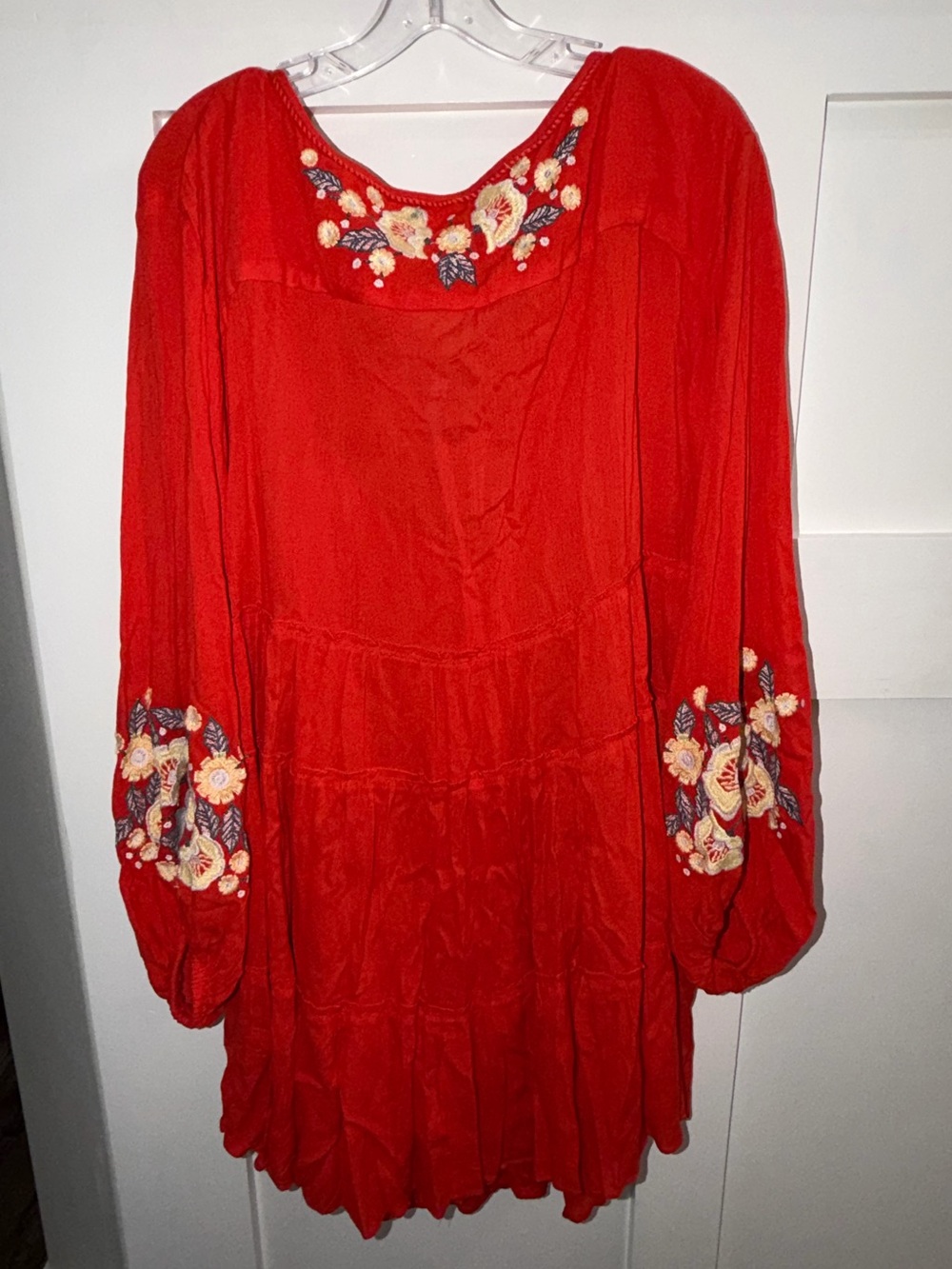 $148 Free People Spell On You Poppy Red Floral Embroidered Peasant Dress Large - Picture 7 of 7